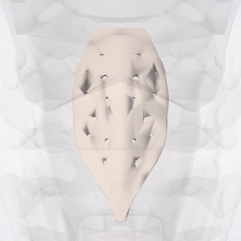 Larynx highlighted in a 3D model of the human body